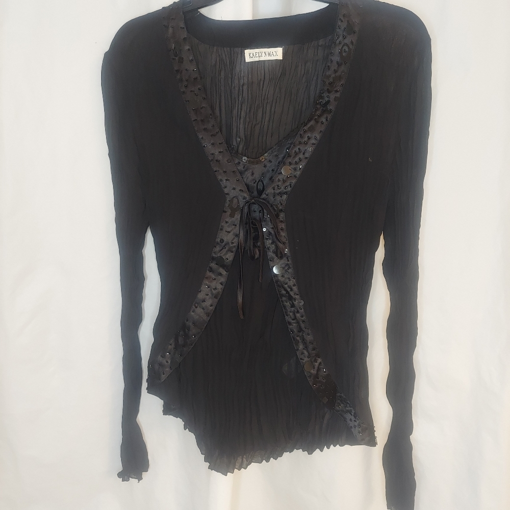 Beaded & Sequined Black Crinkle Jacket &   Cami Set, Size M Boutique